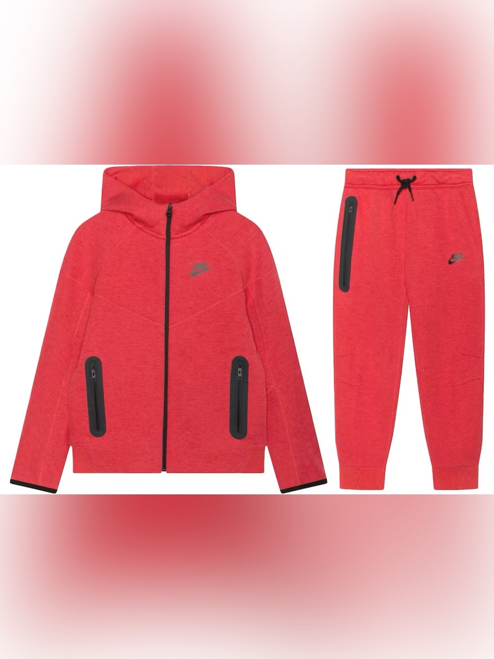 Nike Tech Youth Red Full-Zip Hooded Sweatshirt and Sweatpants with Black Trim